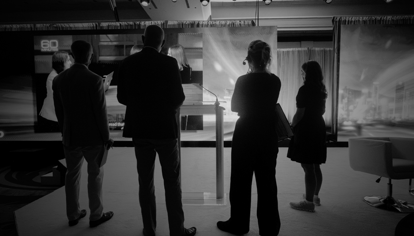 innovent technologies live broadcast stage rehearsal production.png Innovent Technologies production team conducting stage rehearsal in front of LED screens for a live broadcast event