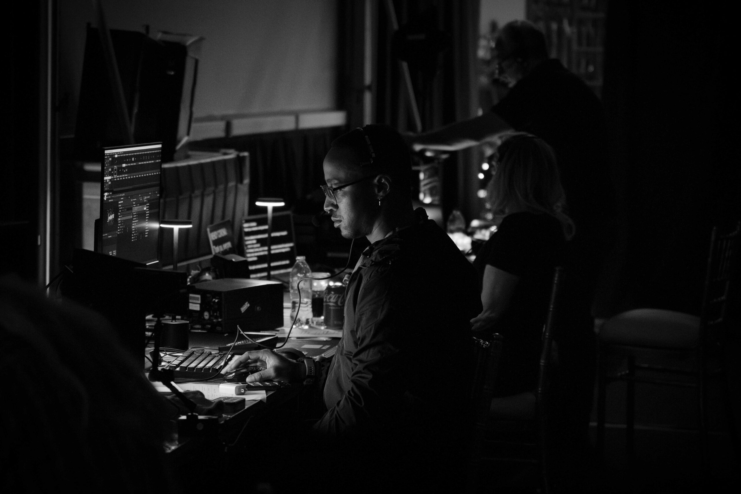 atlanta event production technical director live show control.jpg Technical director operating show control systems backstage at a live corporate event in Atlanta