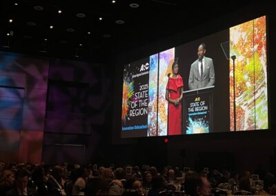 IMAG camera feed displayed on large LED video wall during Atlanta Regional Commission State of the Region event