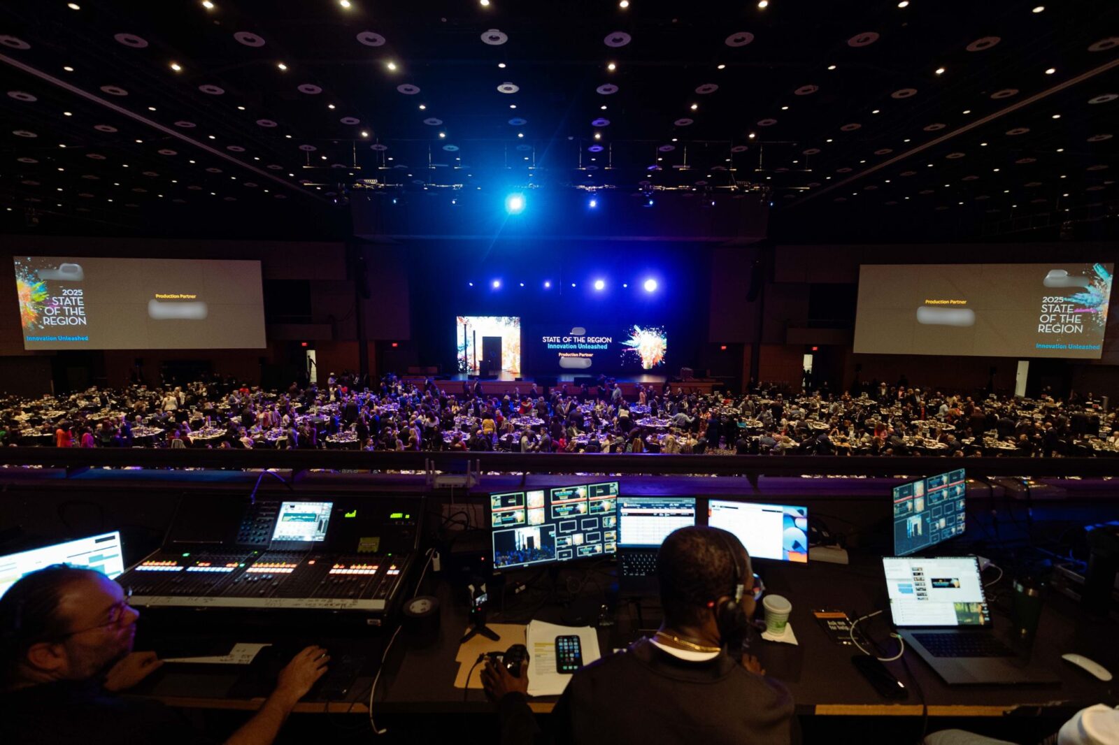 AV control room and show operation for Atlanta Regional Commission State of the Region with live audio, video, and lighting management by Innovent Technologies