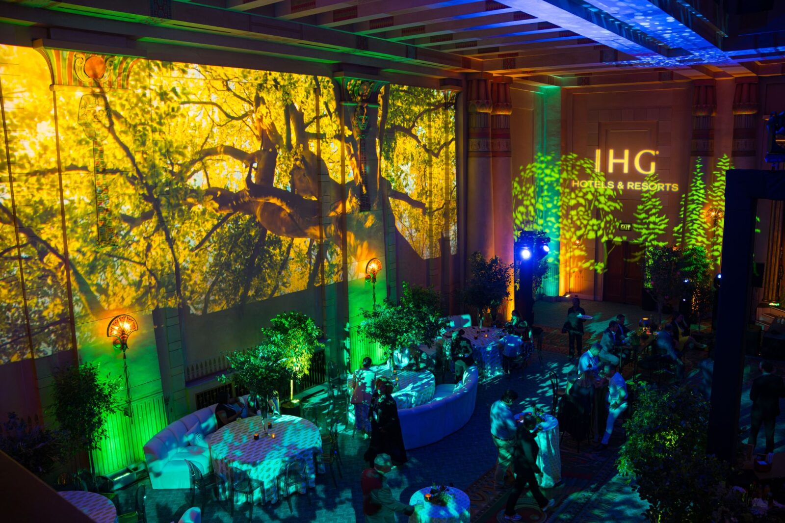 Corporate event at Fox Theatre Atlanta featuring custom lighting, projection, and branded environment for IHG