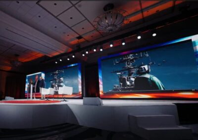 Staging, lighting, and LED video wall setup for corporate event production by Innovent Technologies