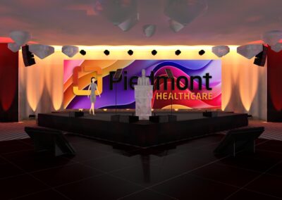 Stage and LED wall design render for Piedmont Healthcare gala event production