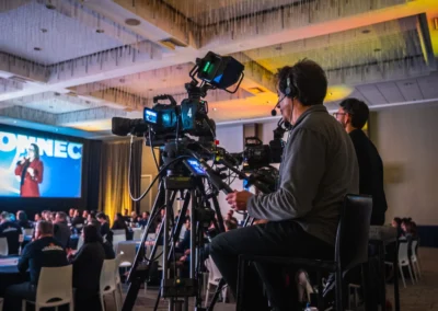 Camera operator capturing live IMAG feed at Campari Group general session with audience and stage presentation in Atlanta by Innovent Technologies