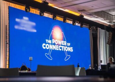 Close view of LED video wall displaying branded content and event information at Campari Group general session in Atlanta produced by Innovent Technologies