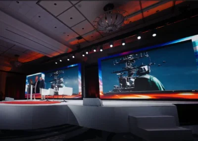 Dual LED video walls and stage setup for corporate event at Cobb Galleria in Atlanta