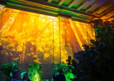 Projection mapping on ballroom walls at Fox Theatre Atlanta creating immersive forest environment for corporate event