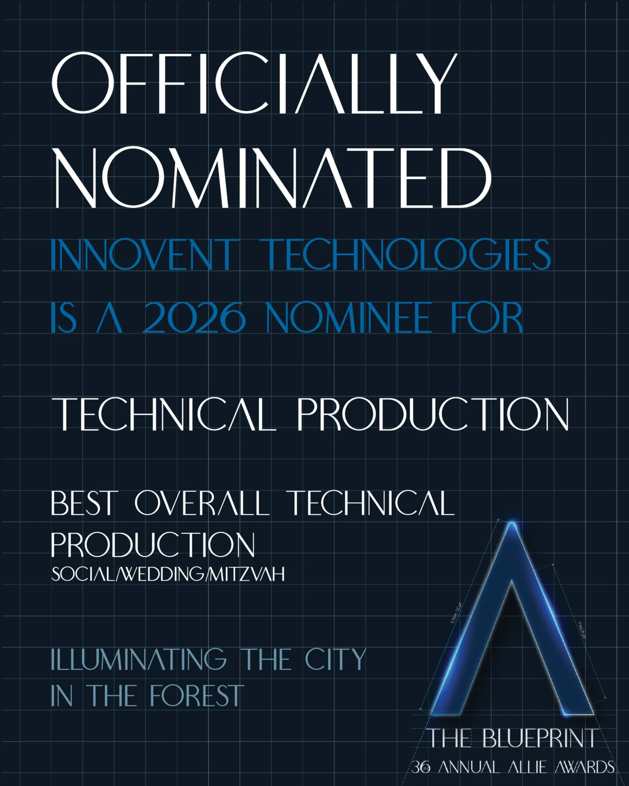 Innovent Technologies Atlanta event production nominated for Best Overall Technical Production Social Wedding Mitzvah 2026 Allie Awards