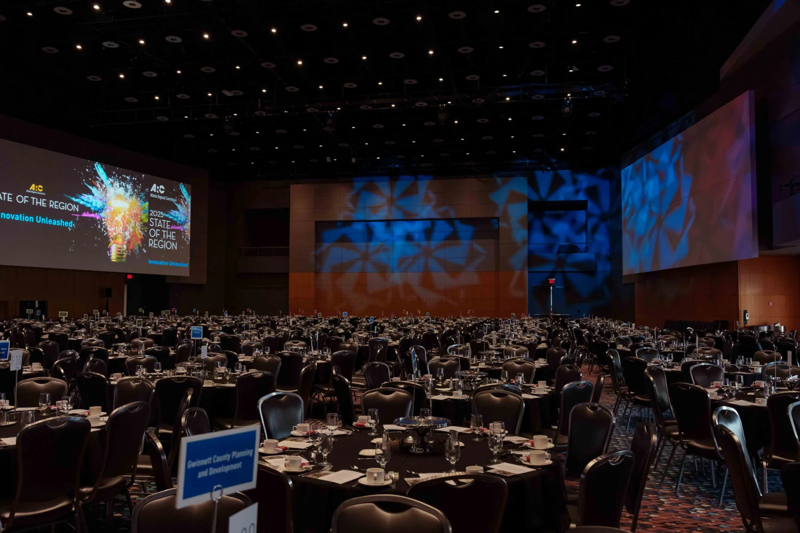 Conference ballroom lighting and projection design setup at the Georgia World Congress Center in Atlanta