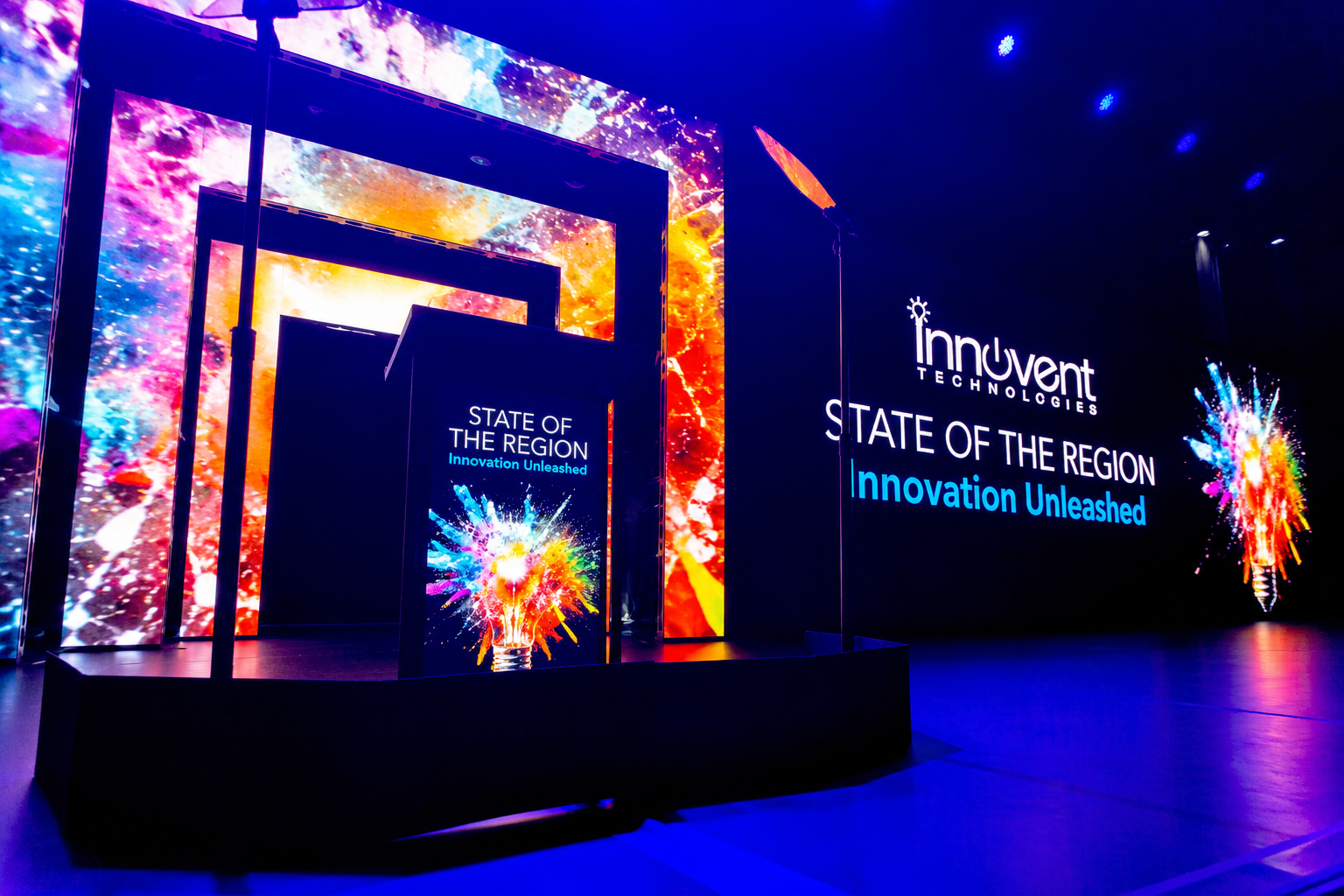 Innovent Technologies AV production featuring custom LED stage design and immersive event visuals.